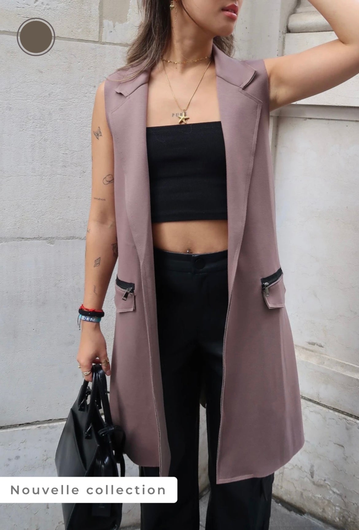 GILET/VESTE CARDIGAN MANTEAU LONG SANS MANCHES COL CHIC EN VISCOSE NEW TENDANCE