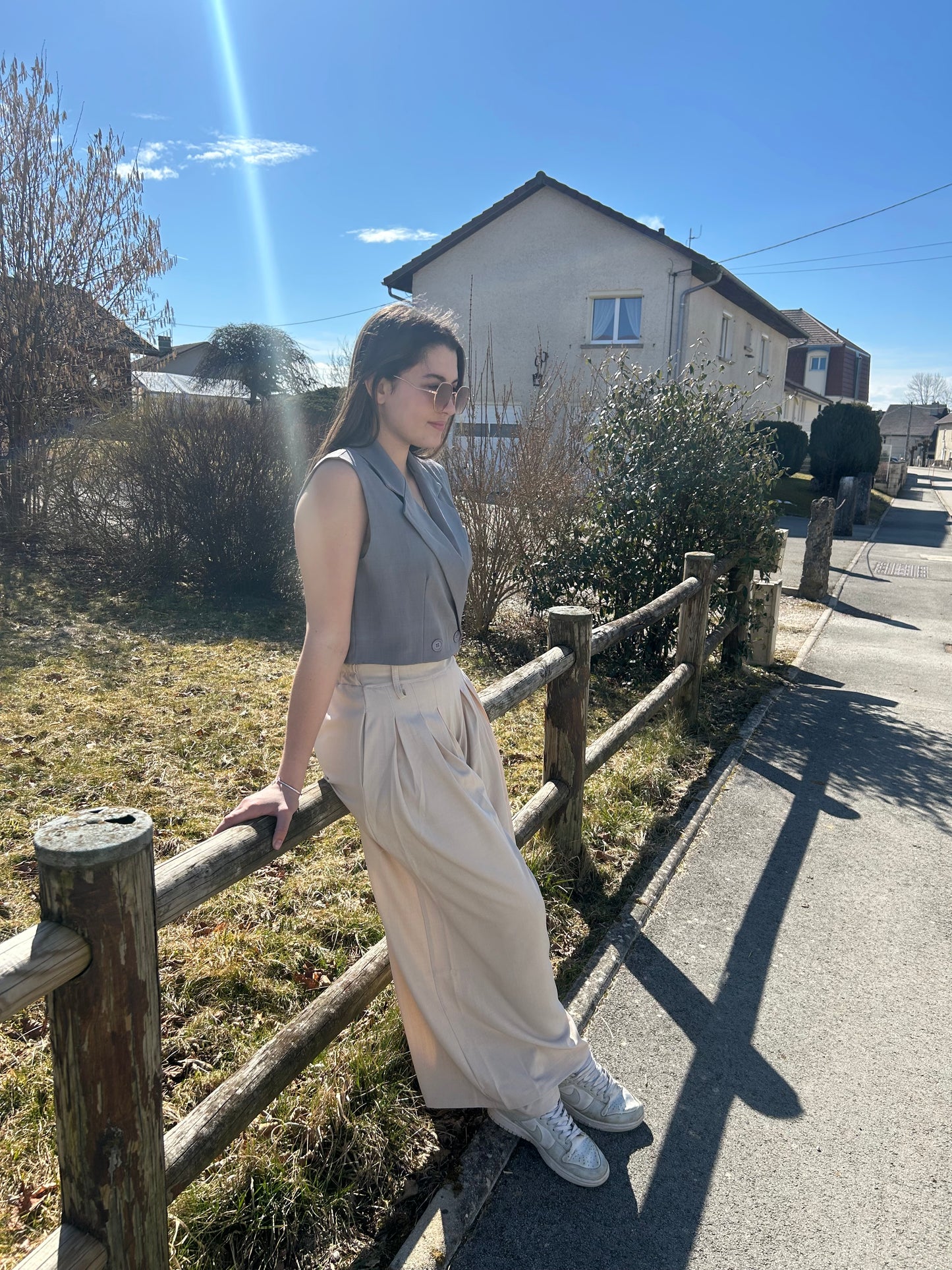 Pantalon long fluide jambes larges coupe droite taille élastique à poches