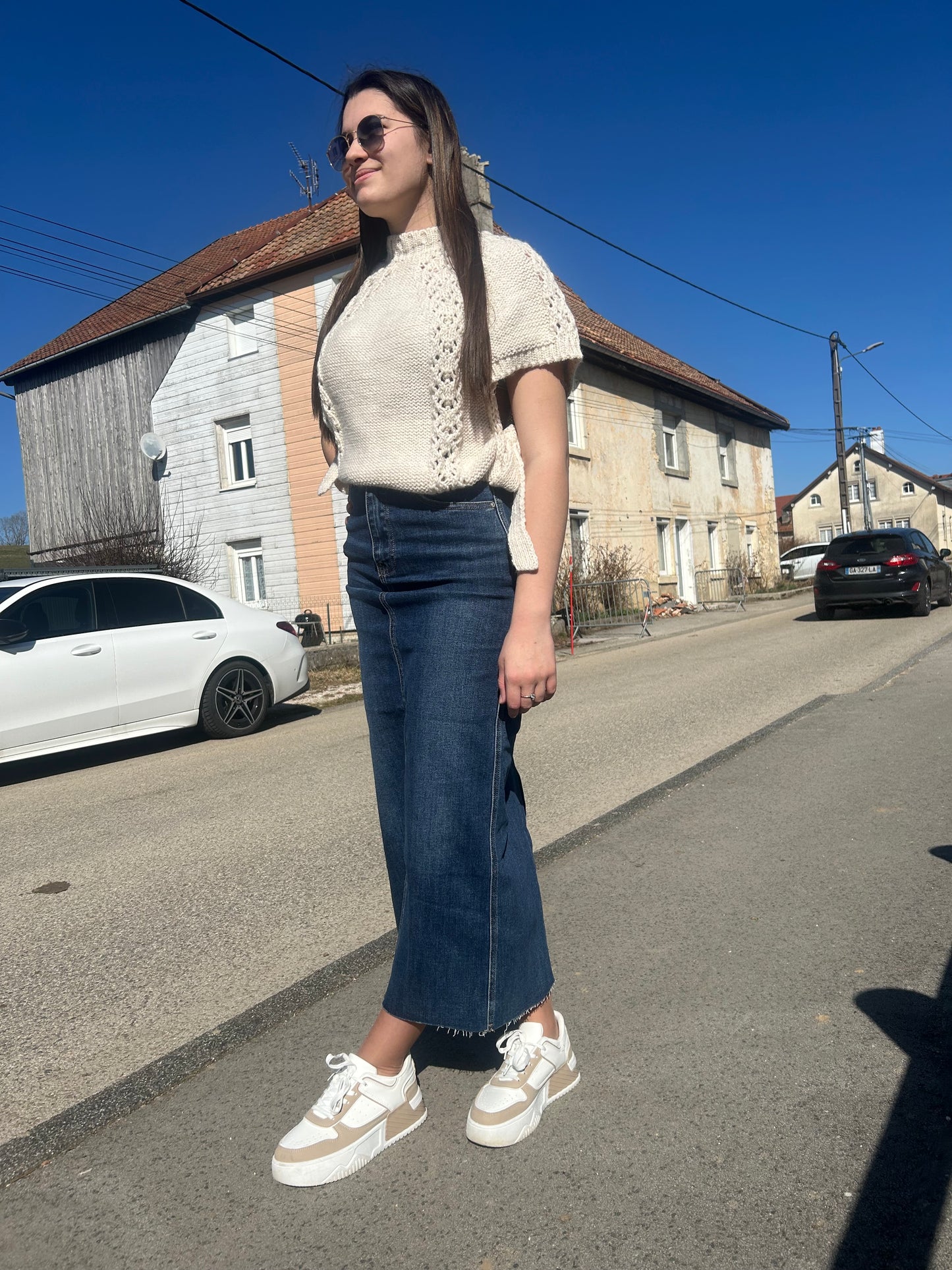 Pull en maille à manche courte