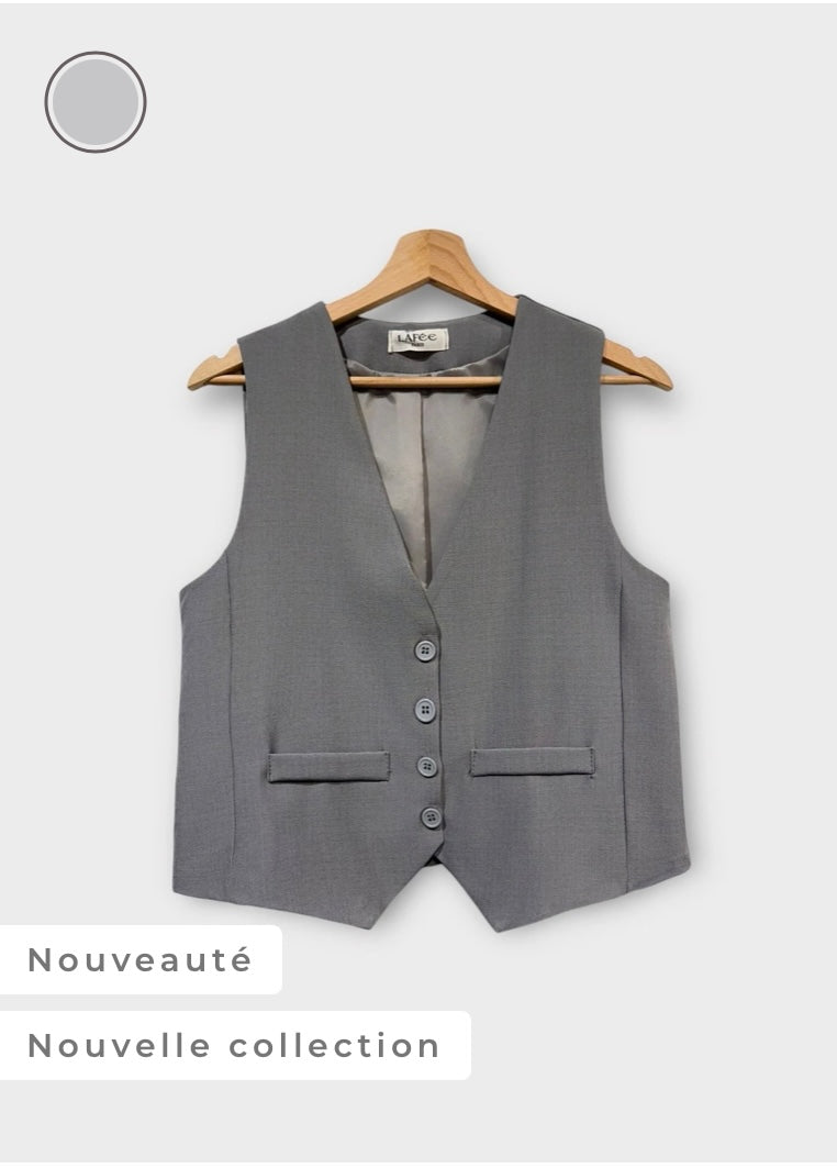 Top gilet sans manches à boutons col V, ensemble blazer tailleurs lafeerose