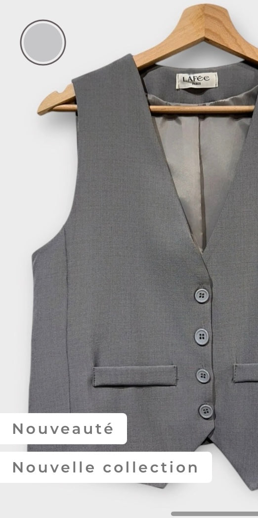 Top gilet sans manches à boutons col V, ensemble blazer tailleurs lafeerose